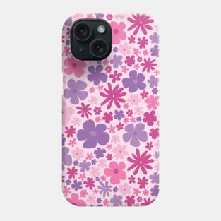 retro pink florals, hot pink, groovy 60s pattern, 70s flowers, pink flowers, girly, for teen girl Phone Case