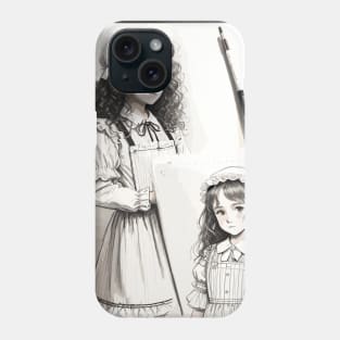 Pencil drawing. Portrait of a young lady Phone Case