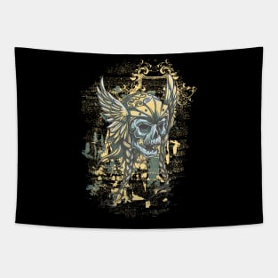 Skull in Helmet with Wings Tapestry