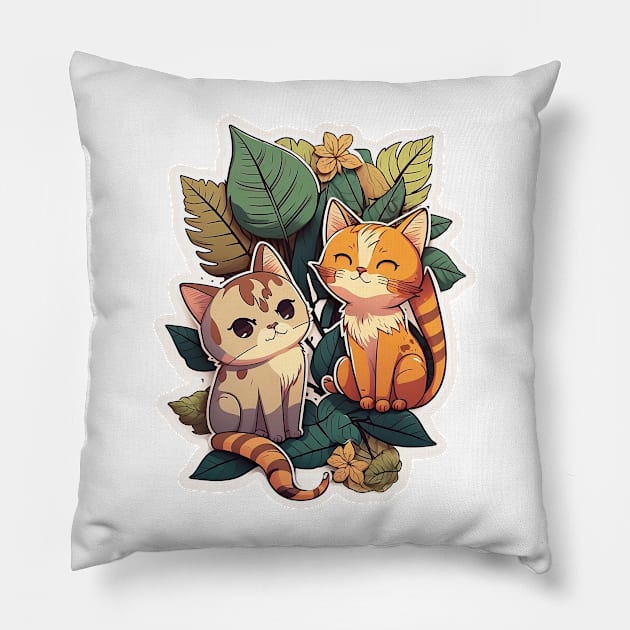 Two Adorable Cats Relaxing in the Leaves Pillow by MK3