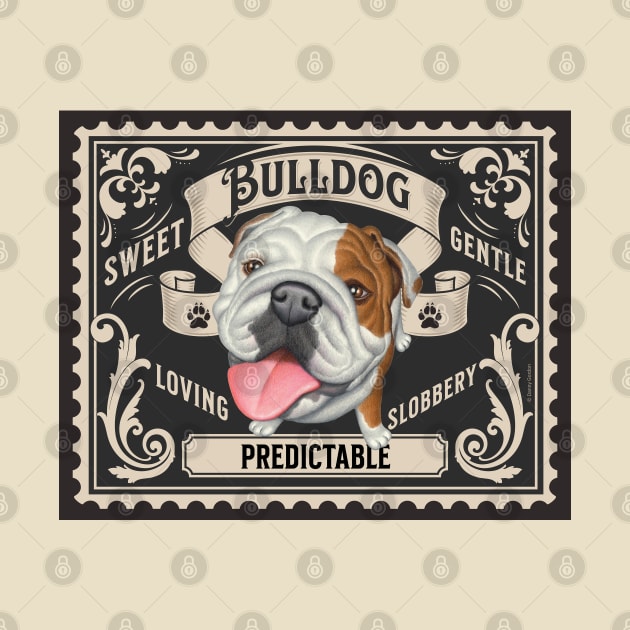 Cute Bulldog on classic brown stamp by Danny Gordon Art