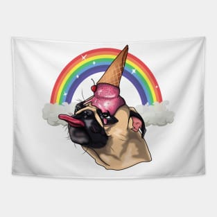 cute rainbow ice cream Licking pug (Cuteness overload ) Tapestry