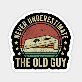 Never Underestimate The Old Guy Cornhole Player Magnet