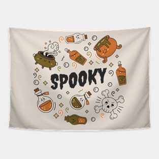 Kawaii Spooky Halloween Doodle Art Tapestry