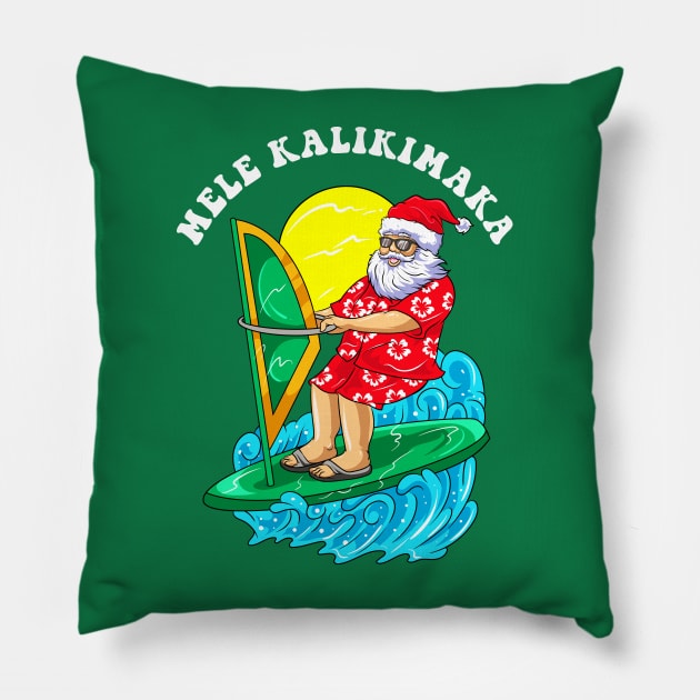 Mele Kalikimaka Santa Wind Surfing Christmas In July Pillow by E