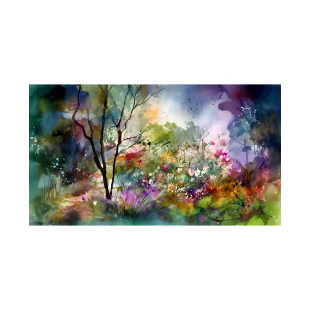 Watercolor bloom spring Garden by redwitchart