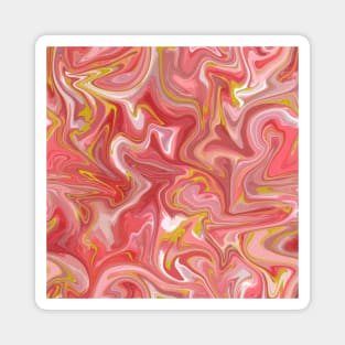 Gentle Pink with Gold Silk Marble - Pastel and Hot Pink with White Liquid Paint Pattern Magnet