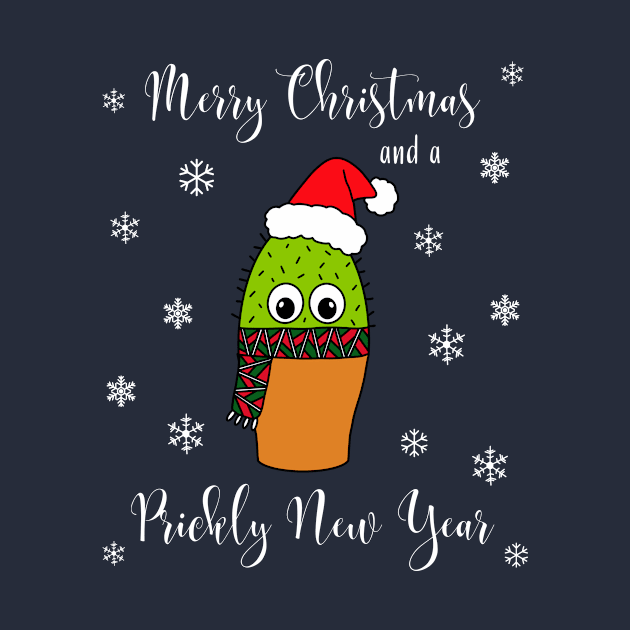 Merry Christmas And A Prickly New Year - Cute Cactus With Christmas Scarf by DreamCactus