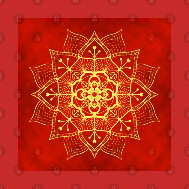 Gold and Red Floral Mandala by Orchyd