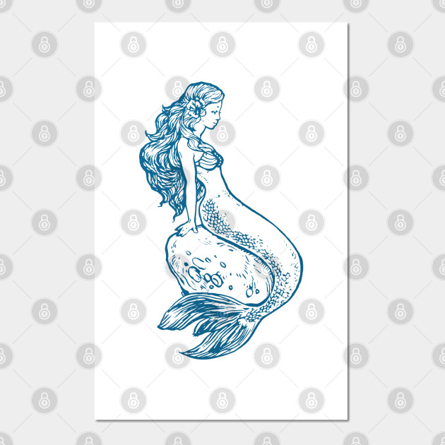 Blue Line Mermaid Drawing Mermaid Posters And Art Prints Teepublic Au