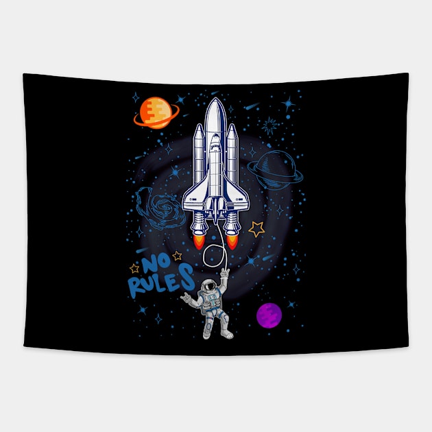 Funny Astronaut Spaceman Spaceship Gift Idea Tapestry by Macphisto Shirts