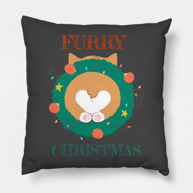 Furry Christmas (Merry Christmas) Corgi Butt Dog Wreath Pillow by LoveofDog