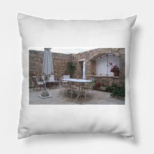 Cafe Terrace in Marzamemi, Sicily Pillow