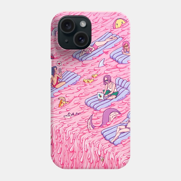 Millenial summer. Life of a freelancer in holidays time. hyperconnected women. digital woman generation. pop surrealist female power illustration Phone Case by Zubieta