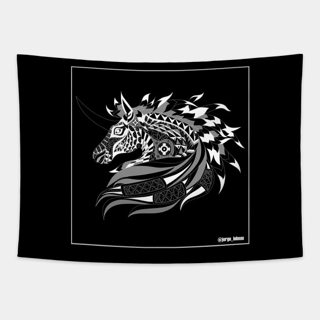 the mustang unicorn horse in ecopop zentangle pattern tattoo wallpaper Tapestry by jorge_lebeau