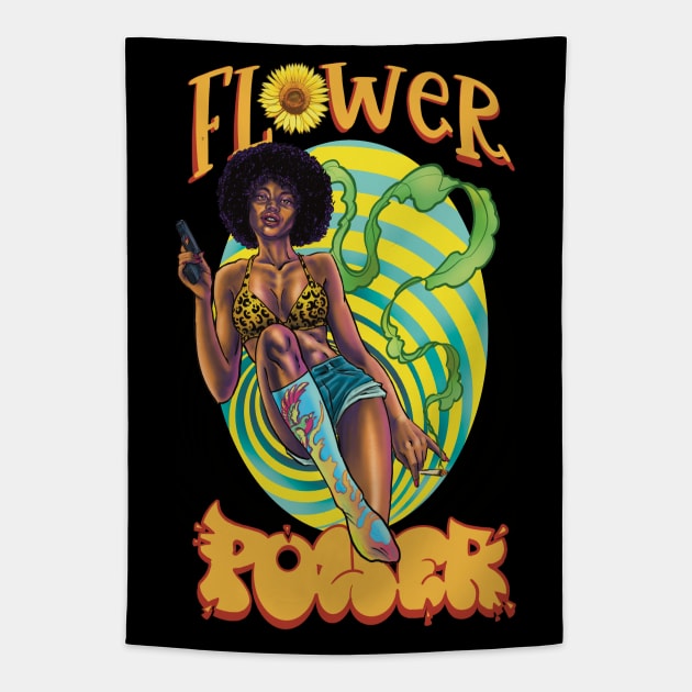 flower power black beautyfull Tapestry by Paskalamak