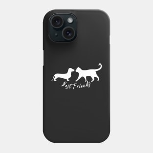 Best Friends Dachshund and Cat White Silhouette Phone Case