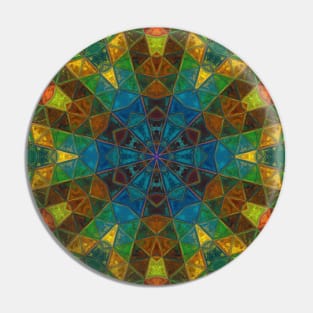 Mosaic Kaleidoscope Flower Blue Green and Yellow Pin