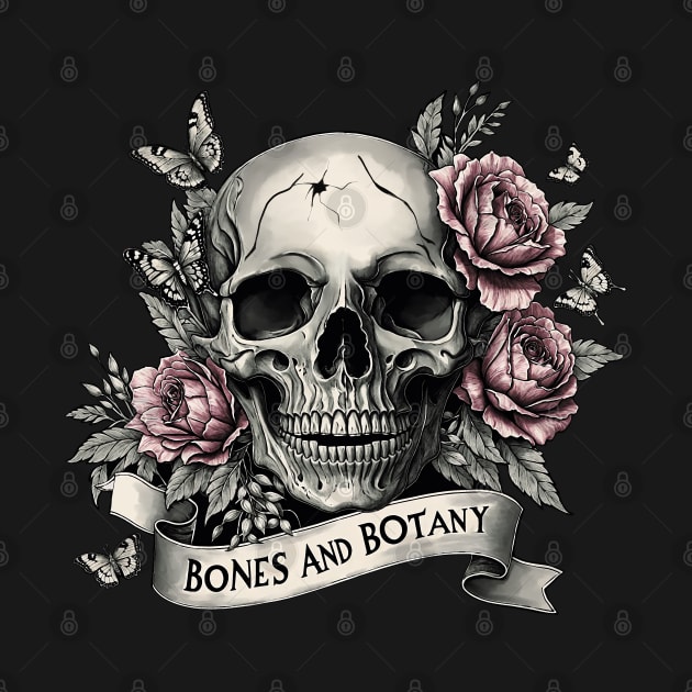 Bones and botany, Skull human anatomy floral, pink watercolor roses, Bones and Botany art anatomy by Collagedream