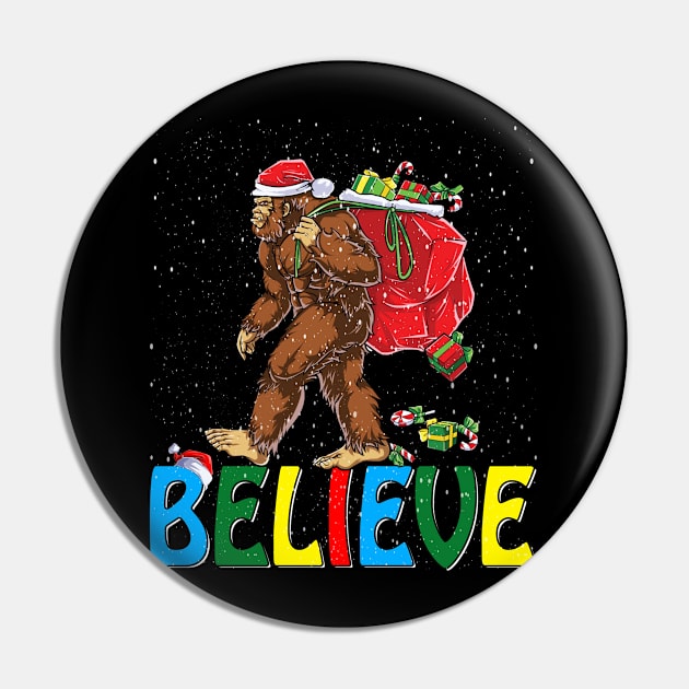 Believe Bigfoot Christmas Gifts For Men Boys Girls Funny Christmas T-Shirt ver3 Pin by intelus