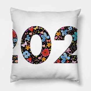 2021 black text with colorful cute flowers Pillow