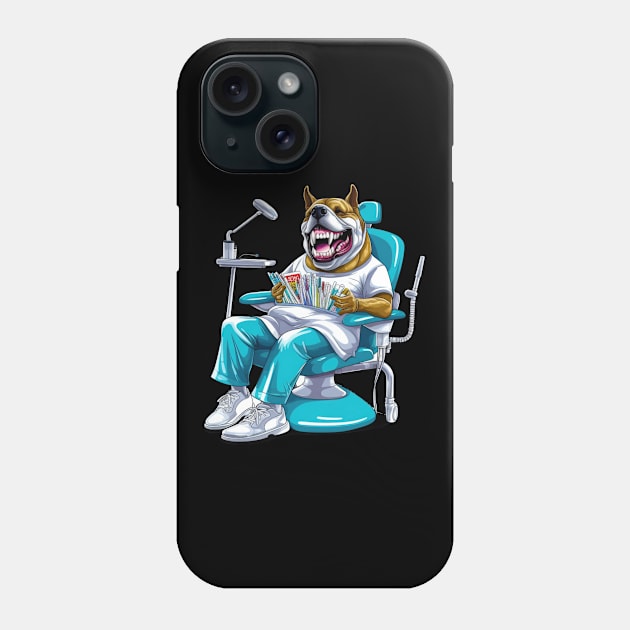 An English Bulldog sitting in front of a dentist's chair, wearing a blue surgical mask Phone Case by teestore_24