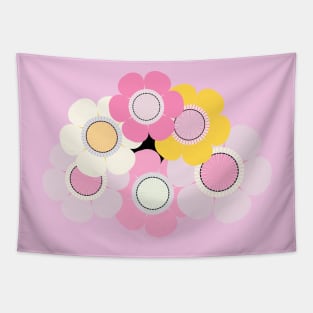 Yellow and pink flowers over black background Tapestry