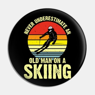 Never Underestimate An Old Man On A Skiing T Shirt For Men T-Shirt Pin