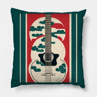 Acoustic Guitar Japanese Style Abstract Artwork Pillow