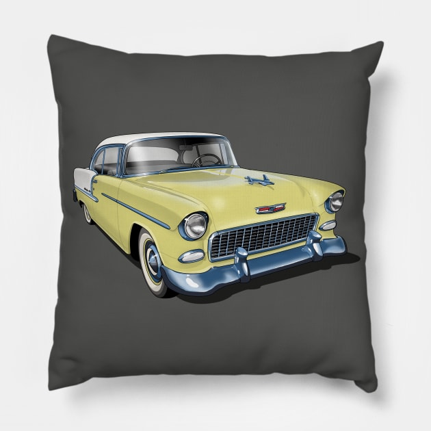 1955 Chevrolet in yellow Pillow by candcretro