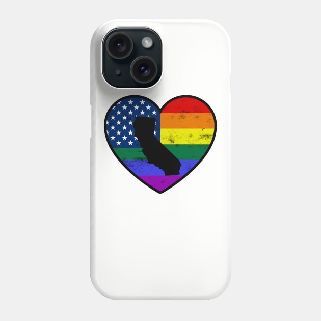 California United States Gay Pride Flag Heart Phone Case by TextTees