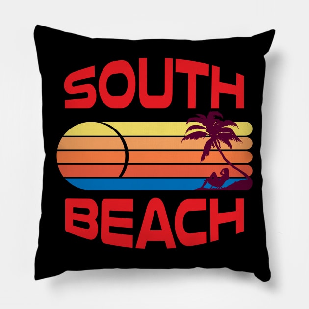 South Beach Miami Colorful Beach Side Sunset Graphic Design Pillow by Brobocop