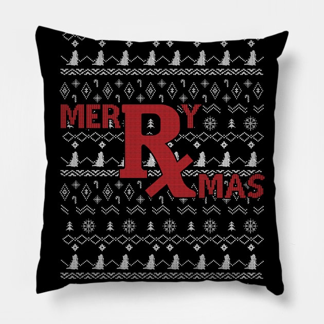 Merry Xmas Pharmacist Ugly CHristmas Sweater Pharmacy Tech Pillow by SloanCainm9cmi