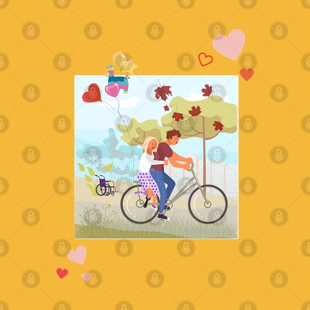 Cute couple cycling together in a windy weather by TTWW Studios