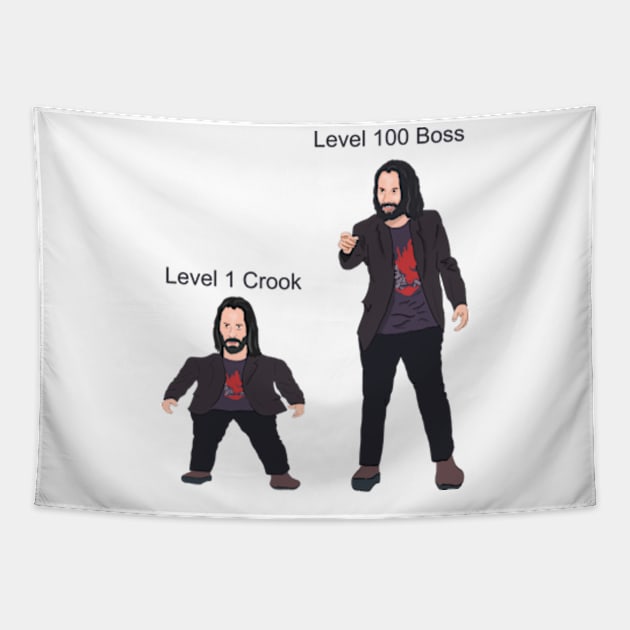 Mini Keanu Reeves Vs Level 100 Boss Keanu Tapestry by Barnyardy