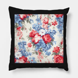 Red White and Blue Patriotic Shabby Floral Pillow