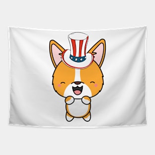 Funny Corgi is wearing uncle sam hat Tapestry