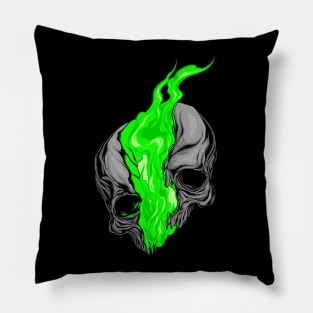 green flaming skull Pillow