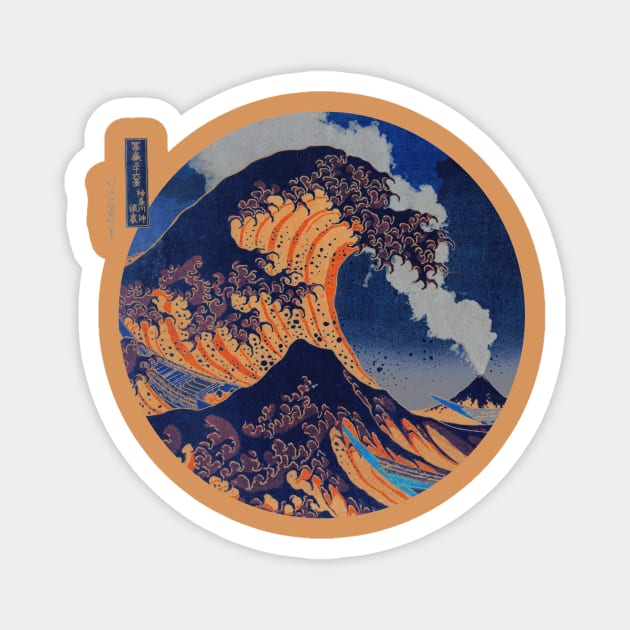 The Great Wave off Kanagawa With Mount Fuji Eruption Magnet by tonylonder