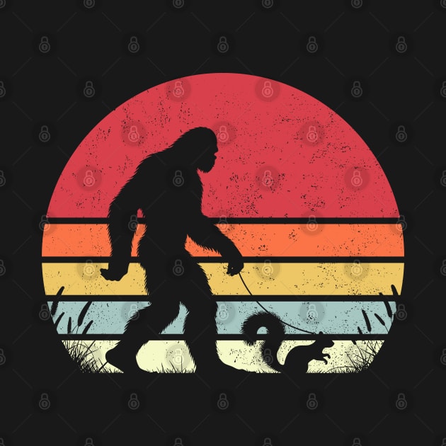 Bigfoot Walking a Squirrel Vintage Retro Sunset Outdoor by Cuteness Klub