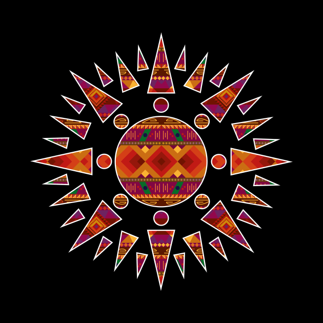 Native American pattern design warm colours Inside a Sun by JDP Designs