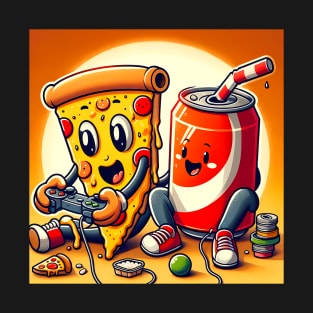 Funny Pizza and Soda playing Games T-Shirt