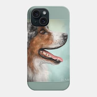 Painting of a Gorgeous Enthusiastic Australian Shepherd with Open Mouth from the Side. Phone Case