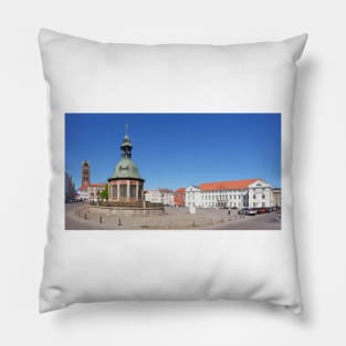 Marketplace, water art, Wismar Pillow