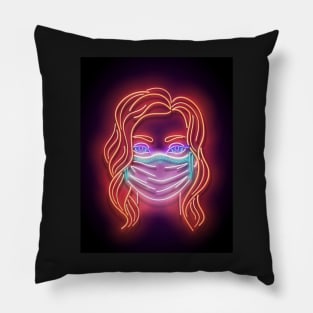 Glow Beautiful Girl with Face Mask Protective Pillow