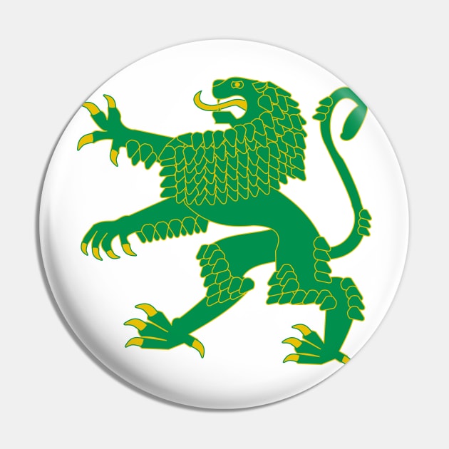 Heraldic Rampant Lion (Green) Pin by PabloDeChenez