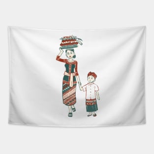 People of Bali - Balinese Mom and a Kid Tapestry