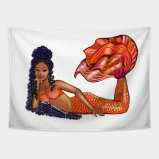 Cute Mermaid with long Afro hair in dreadlocks ocean sea life mermaids Tapestry