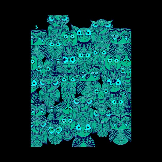 Tribal Design of Whimsical Green Owls by Sailfaster Designs