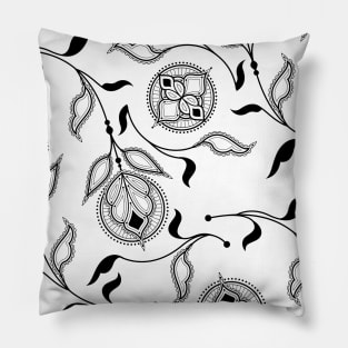 Black and White Inverted Medallion Paisley Pillow